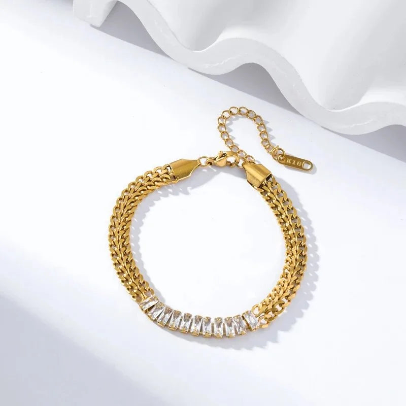 Crystal-Studded Heavy Chained Gold Plated Bracelet / Anklet