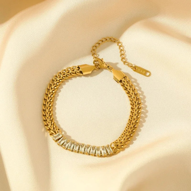 Crystal-Studded Heavy Chained Gold Plated Bracelet / Anklet