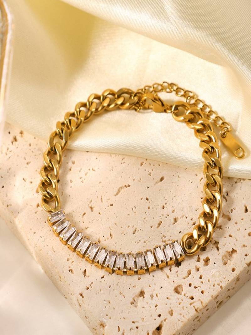 Crystal-Studded Heavy Chained Gold Plated Bracelet / Anklet